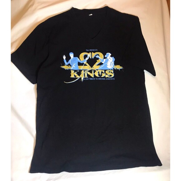 TBA, T-Shirt Unisex Sz Lg Blk Blue/Gold Logo Tribute To Elvis & Michael Jackson - Picture 1 of 5